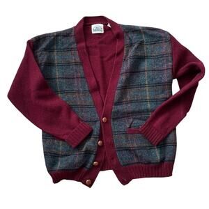 Vintage 1980s BD Baggies Wool Plaid Cardigan M